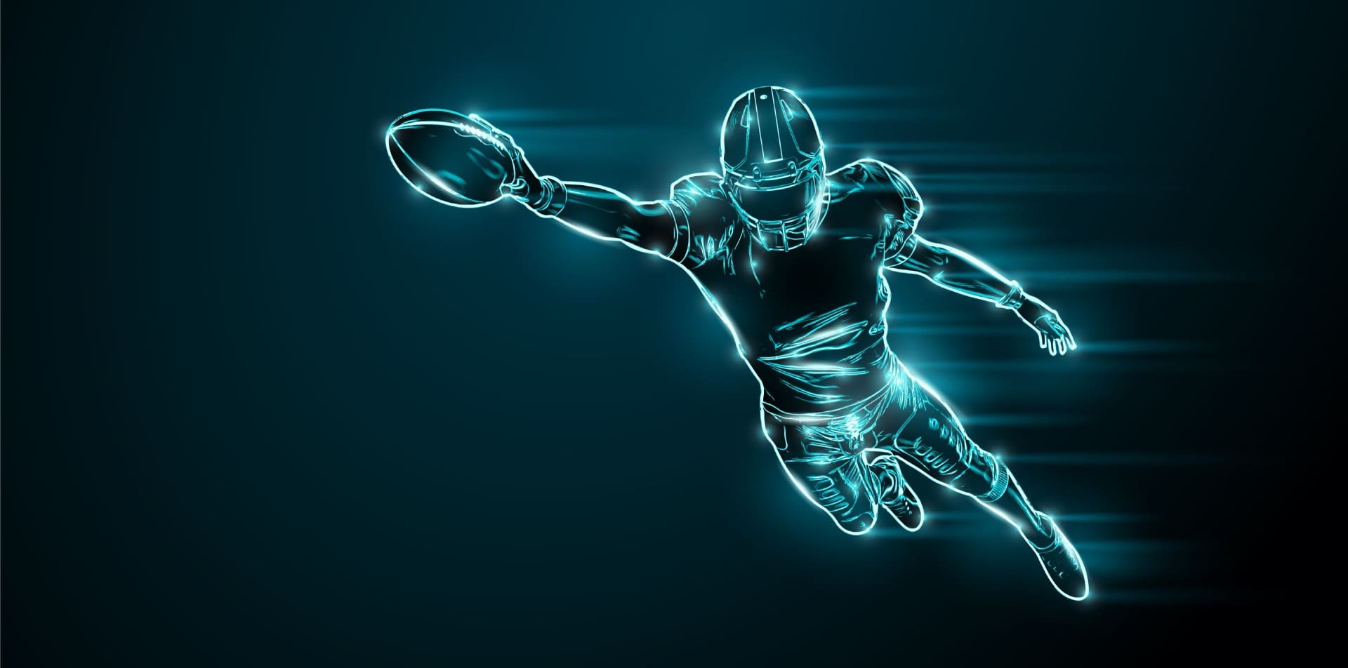 A neon image of a football player holding a ball.