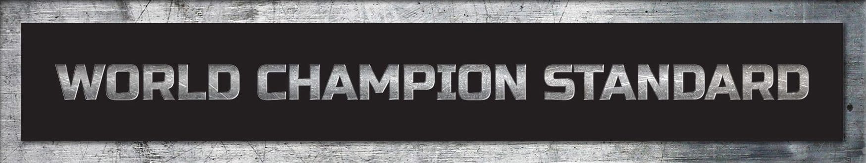 A black and white picture of the word champion.